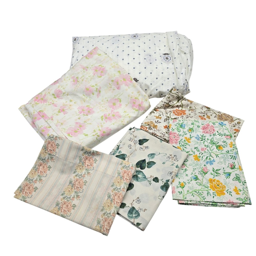 Vintage Morgan Jones Sheet Pillowcases Lot Full Multi Floral Cottagecore Bedding